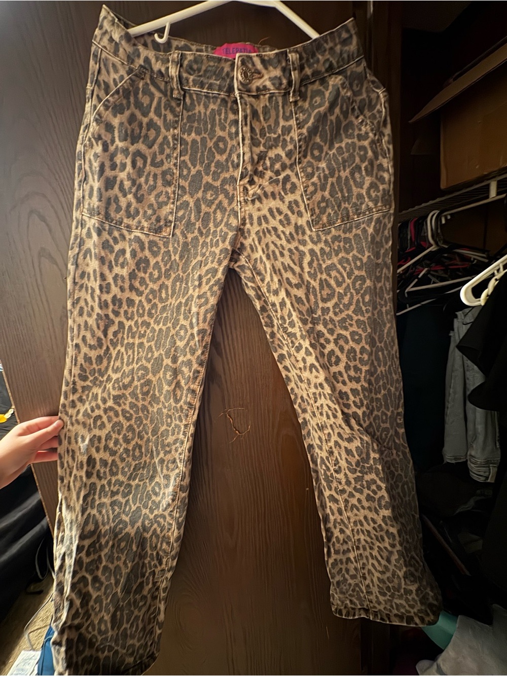Leopard Print Boot Cut Jeans in Brown